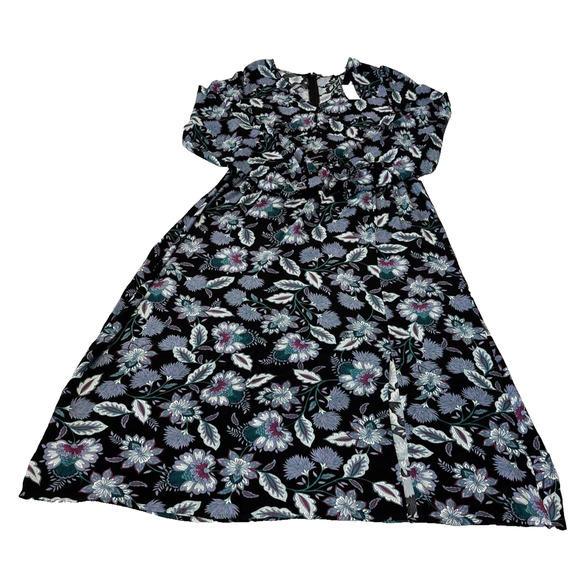 LOFT Women’s Floral Leaf Print Maxi Dress Sz 6 V-Neck Long Sleeve Slit Front NEW - Picture 1 of 10